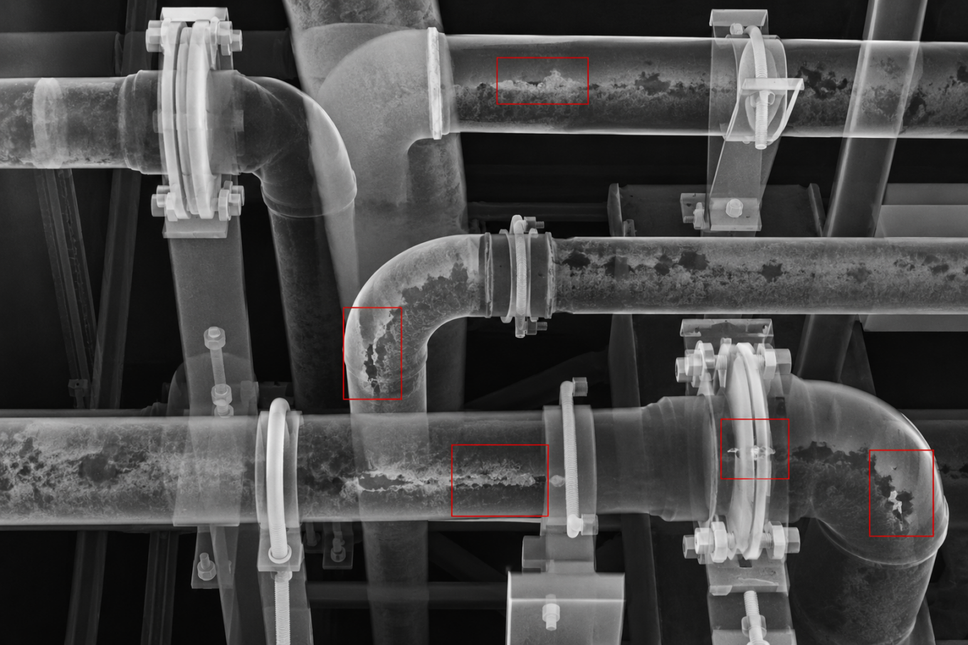 Badania Radiograficzne RT, radiogram rurociągu chłodniczego, mapowanie korozji